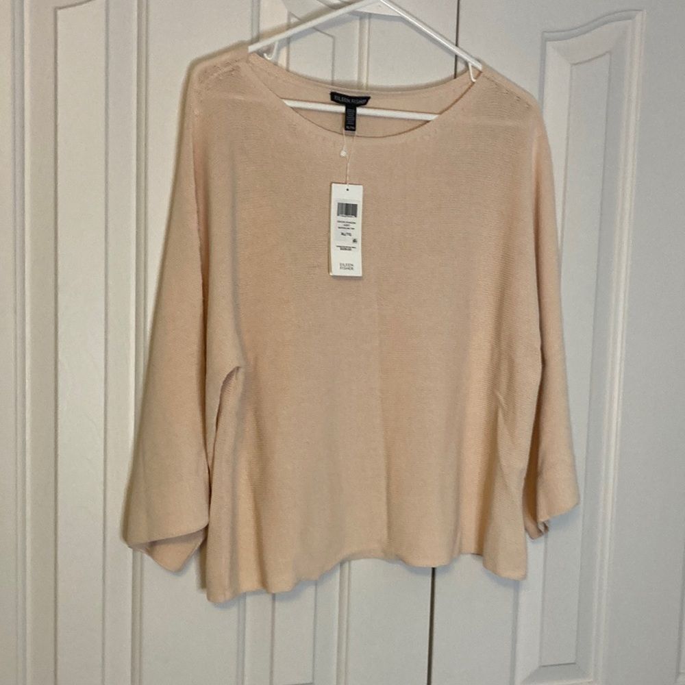 NEW Eileen Fisher organic cotton nylon bateau neck bell sleeve cream top size XL